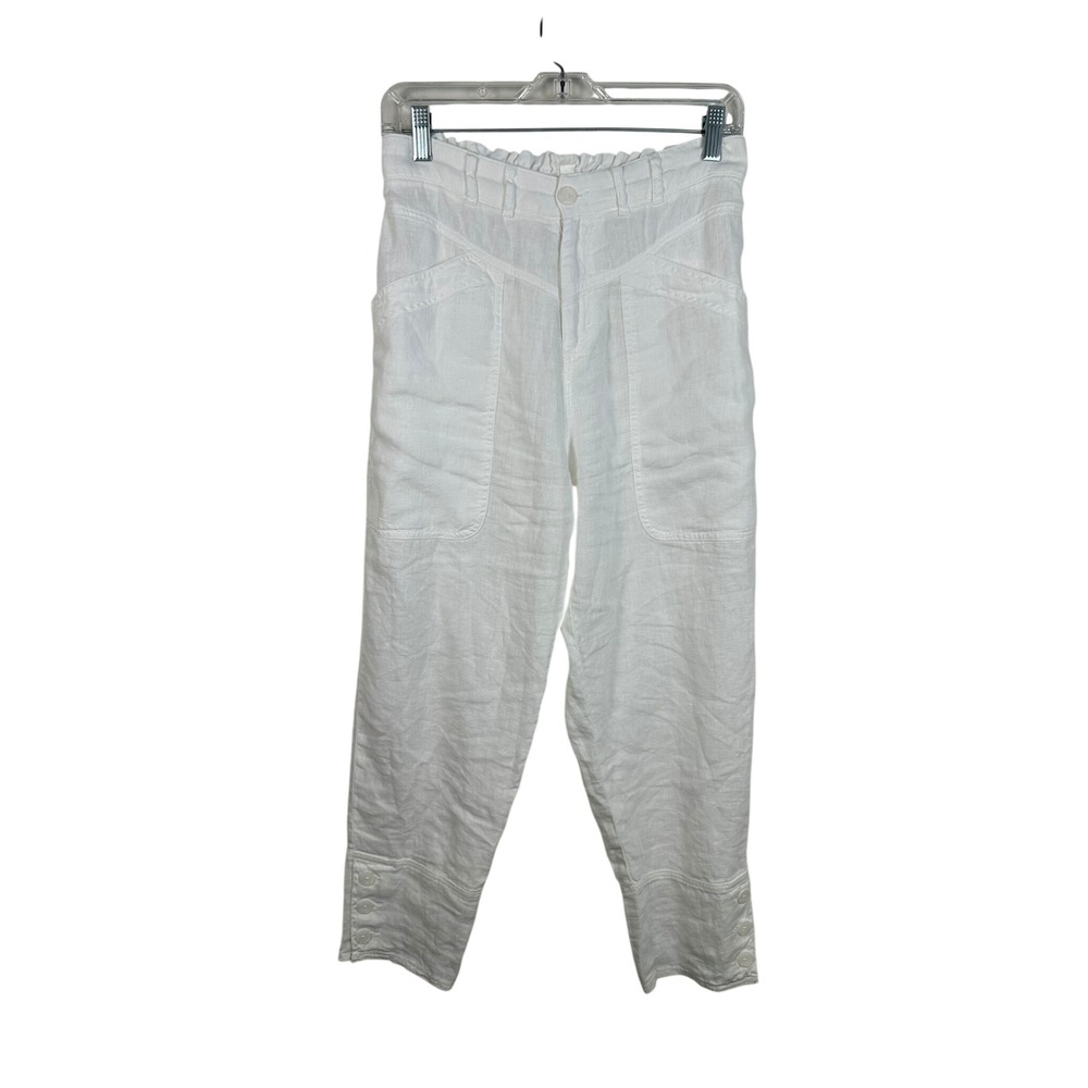 Wrap London Linen Trousers Womens 8 White Excellent Paperbag Tapered Pants‎